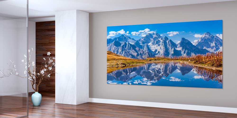 large-size-wall-design-14177-01 Göl Yansımalı Yüksek Dağlar Manzarası Büyük Ebat Duvar Dekor Ürünü 14177