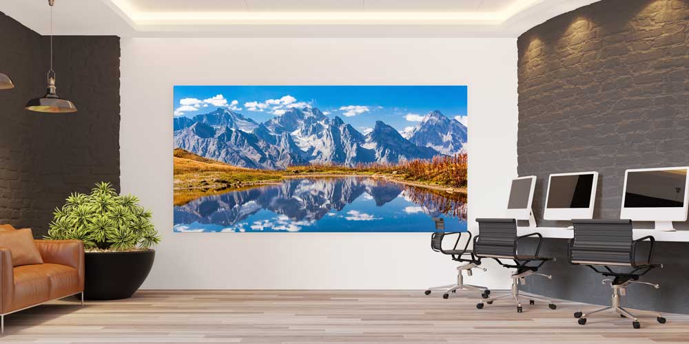 large-size-wall-design-14177-03 Göl Yansımalı Yüksek Dağlar Manzarası Büyük Ebat Duvar Dekor Ürünü 14177