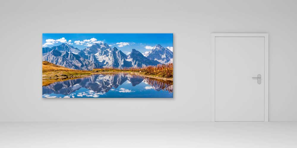 large-size-wall-design-14177-04 Göl Yansımalı Yüksek Dağlar Manzarası Büyük Ebat Duvar Dekor Ürünü 14177