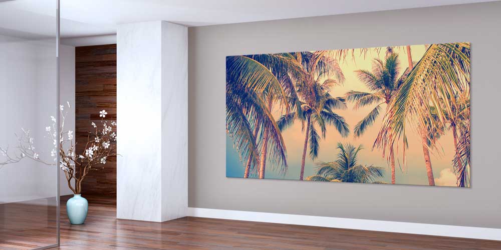Pastel Gökyüzü Palmiye Ağaçları Tropikal Manzarası Büyük Ebat Duvar Dekor Ürünü 14193