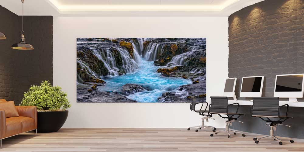 Buz Mavisi Şelale Akışı Panoramik Büyük Ebat Duvar Dekoru 14207