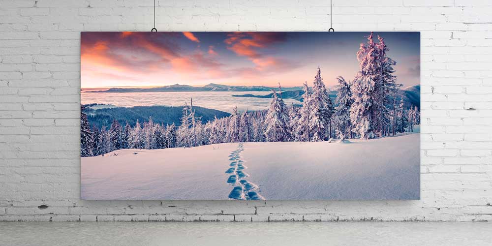 Karlı Orman ve Gün Doğumu İzleri Panoramik Büyük Ebat Duvar Dekoru 14209
