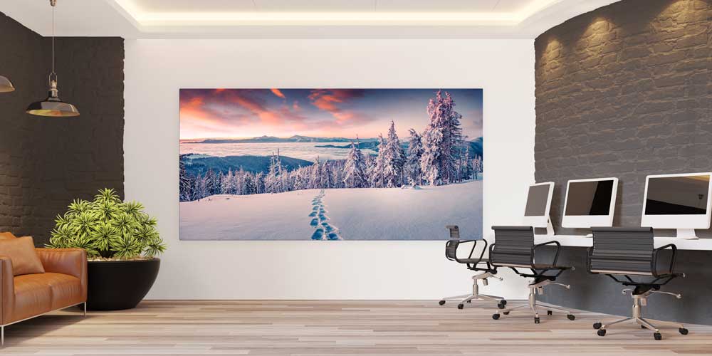 Karlı Orman ve Gün Doğumu İzleri Panoramik Büyük Ebat Duvar Dekoru 14209