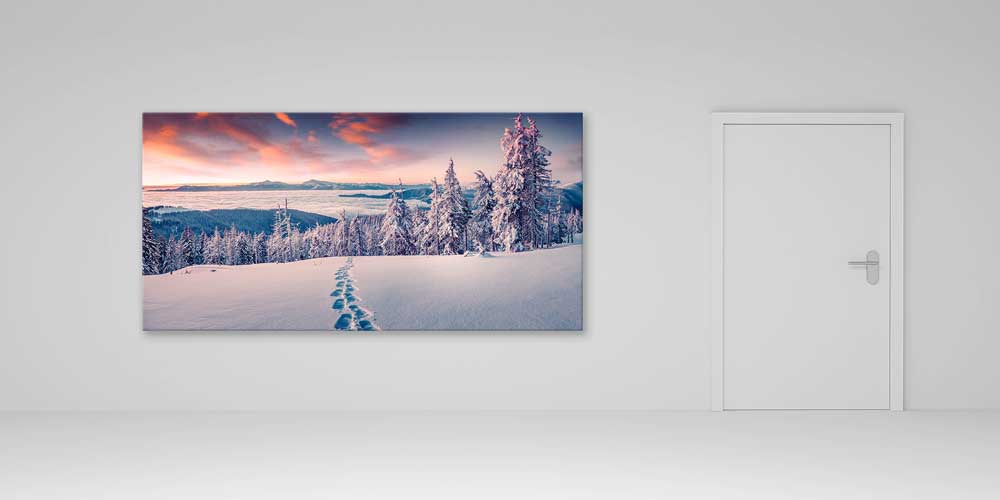 Karlı Orman ve Gün Doğumu İzleri Panoramik Büyük Ebat Duvar Dekoru 14209