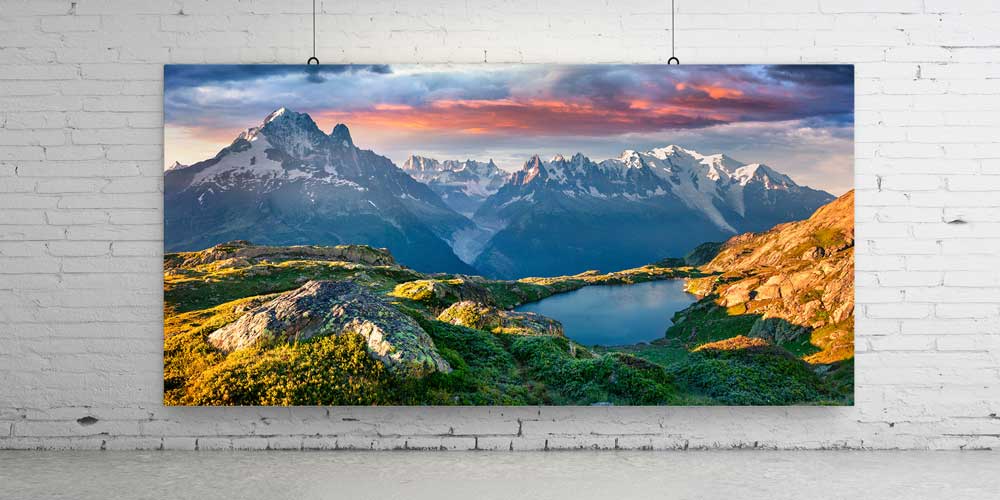 large-size-wall-poster-14221-02 Göl ve Dağ Zirveleri Gün Batımı Panoramik Büyük Ebat Duvar Dekoru 14221