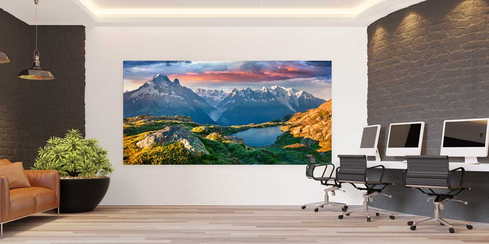 large-size-wall-poster-14221-03 Göl ve Dağ Zirveleri Gün Batımı Panoramik Büyük Ebat Duvar Dekoru 14221
