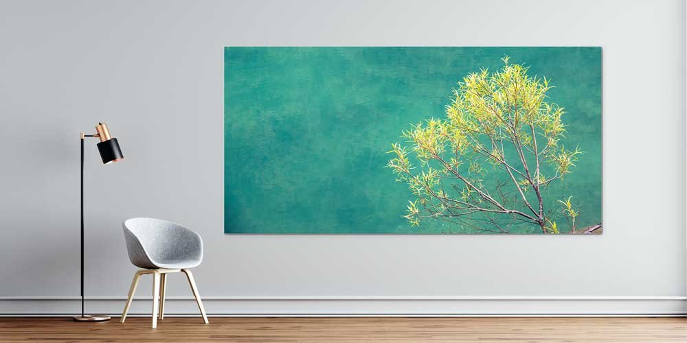 Minimal Ağaç ve Yeşil Arka Plan Büyük Duvar Dekoru 14055