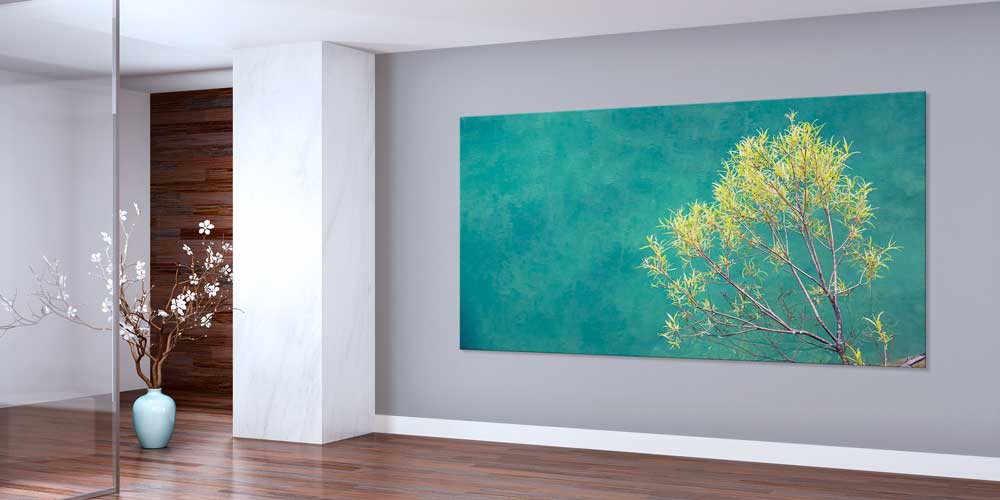 Minimal Ağaç ve Yeşil Arka Plan Büyük Duvar Dekoru 14055