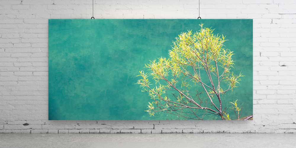 Minimal Ağaç ve Yeşil Arka Plan Büyük Duvar Dekoru 14055