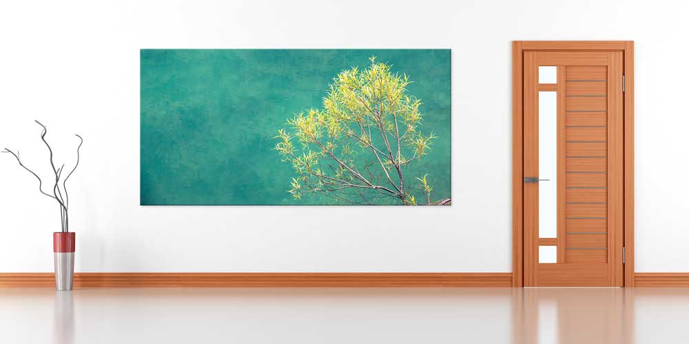 Minimal Ağaç ve Yeşil Arka Plan Büyük Duvar Dekoru 14055