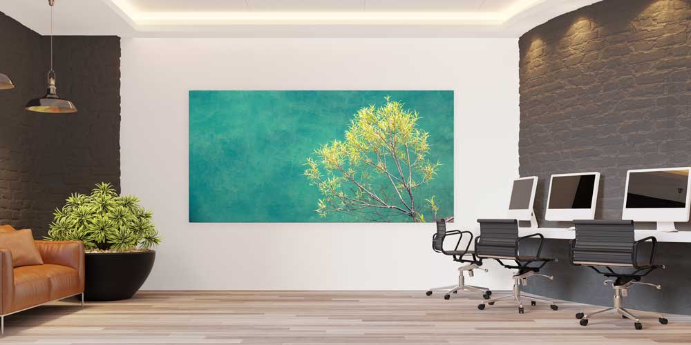 Minimal Ağaç ve Yeşil Arka Plan Büyük Duvar Dekoru 14055