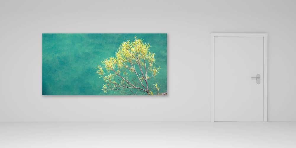 Minimal Ağaç ve Yeşil Arka Plan Büyük Duvar Dekoru 14055