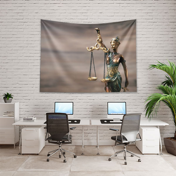 Adalet Heykeli Terazi Figürlü Hukuk Duvar Örtüsü Kumaş Baskı 5312