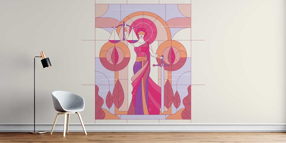 Geometrik Sanat Lady Justice Hukuk Duvar Kağıdı – Modern Çizim Tasarımı 5291