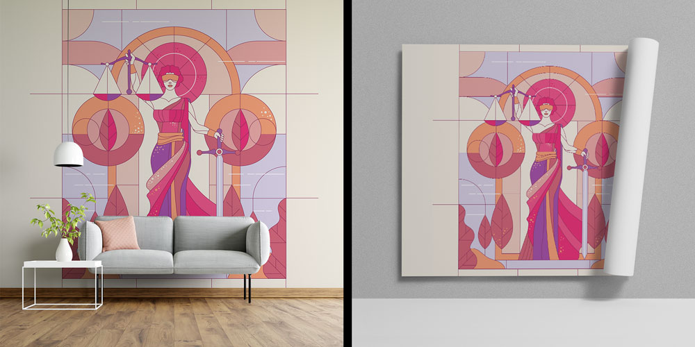 law-office-wall-decor-5291-00 Geometrik Sanat Lady Justice Hukuk Duvar Kağıdı – Modern Çizim Tasarımı 5291