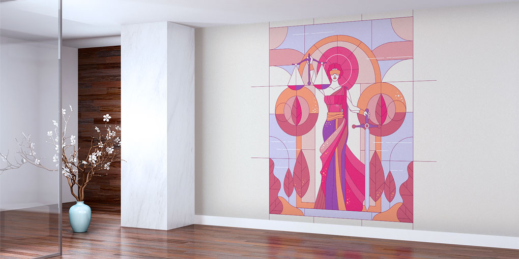 Geometrik Sanat Lady Justice Hukuk Duvar Kağıdı – Modern Çizim Tasarımı 5291