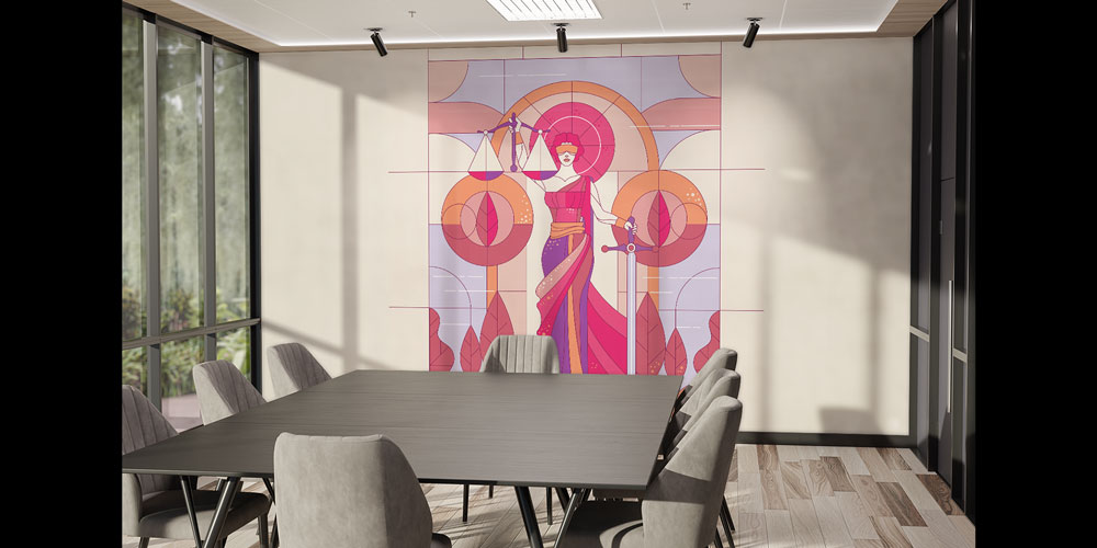 Geometrik Sanat Lady Justice Hukuk Duvar Kağıdı – Modern Çizim Tasarımı 5291