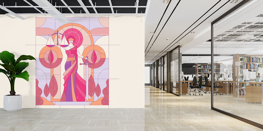 Geometrik Sanat Lady Justice Hukuk Duvar Kağıdı – Modern Çizim Tasarımı 5291