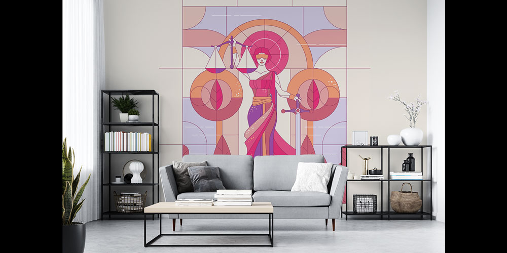 Geometrik Sanat Lady Justice Hukuk Duvar Kağıdı – Modern Çizim Tasarımı 5291