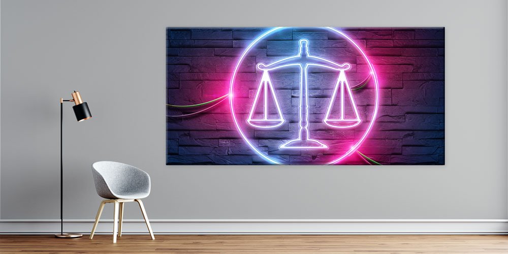 Neon Adalet Terazisi Temalı Büyük Ebat Duvar Dekoru 7873