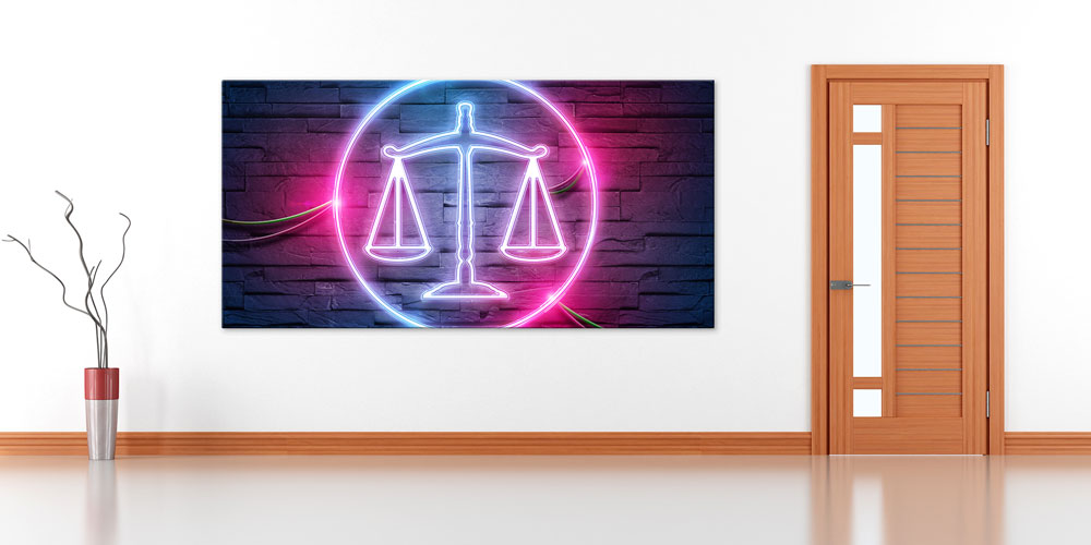 Neon Adalet Terazisi Temalı Büyük Ebat Duvar Dekoru 7873