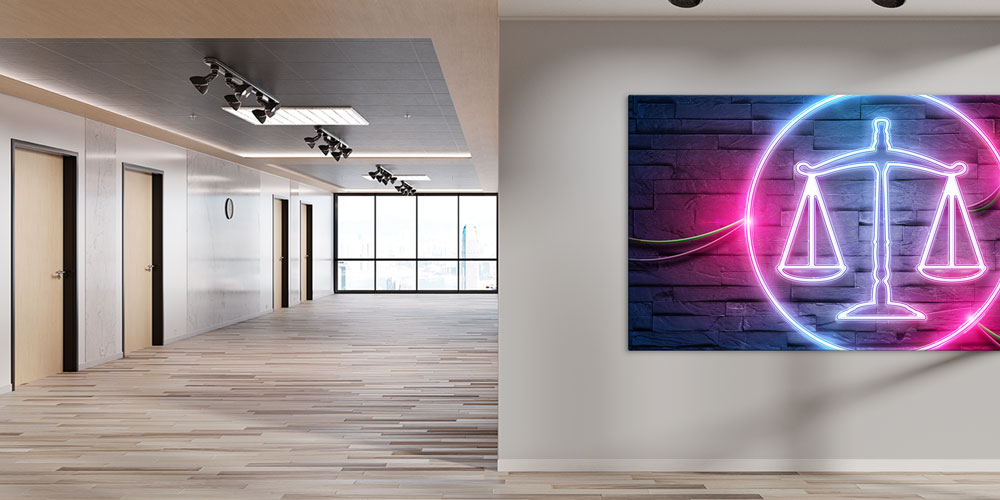 Neon Adalet Terazisi Temalı Büyük Ebat Duvar Dekoru 7873