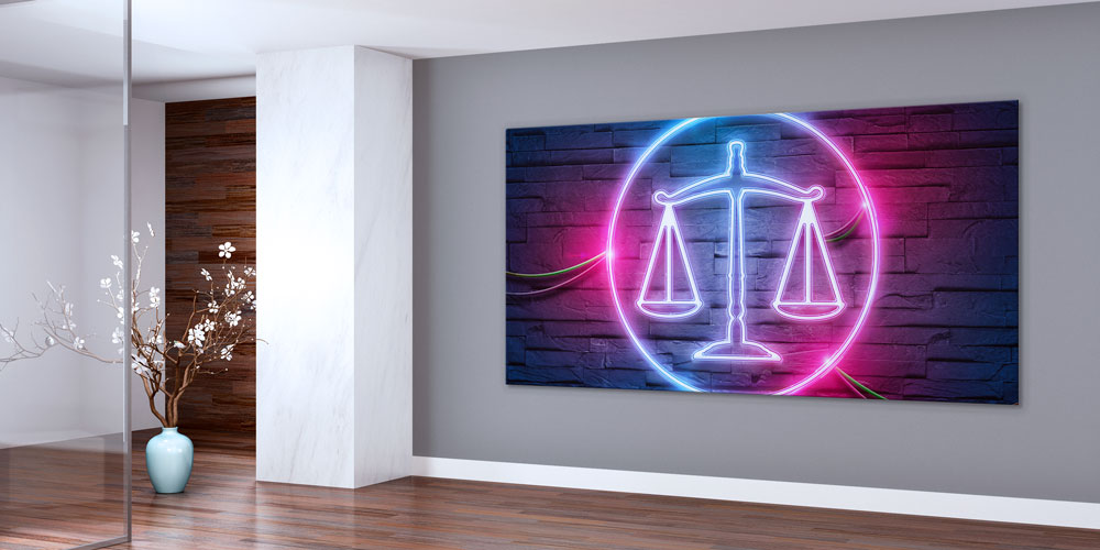Neon Adalet Terazisi Temalı Büyük Ebat Duvar Dekoru 7873