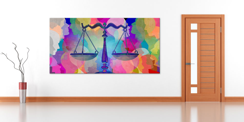 Renkli Adalet Terazisi Temalı Büyük Ebat Duvar Dekoru 7878