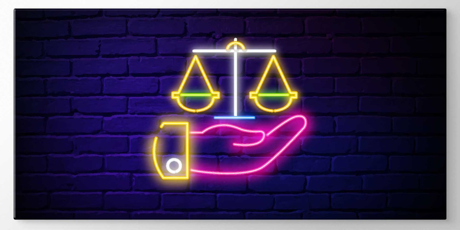 Neon El ve Adalet Terazisi Temalı Büyük Ebat Duvar Dekoru 7880