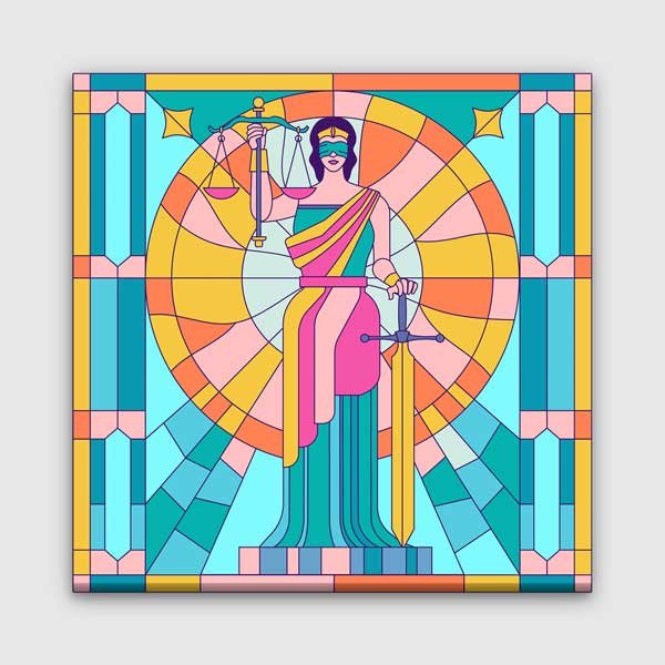 Renkli Vitray Stilinde Adalet Heykeli Kanvas Tablo – 5271