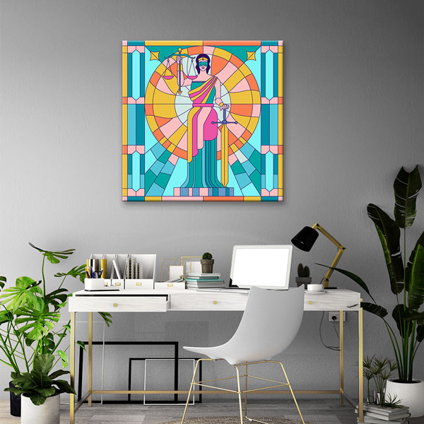 Renkli Vitray Stilinde Adalet Heykeli Kanvas Tablo – 5271