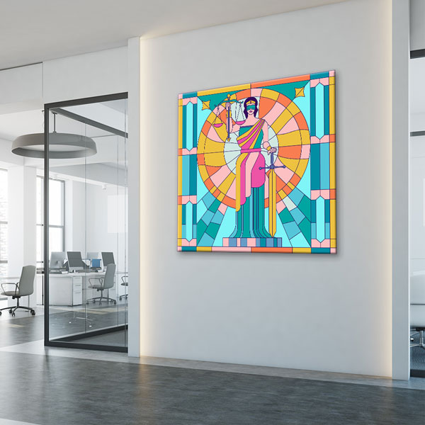 Renkli Vitray Stilinde Adalet Heykeli Kanvas Tablo – 5271