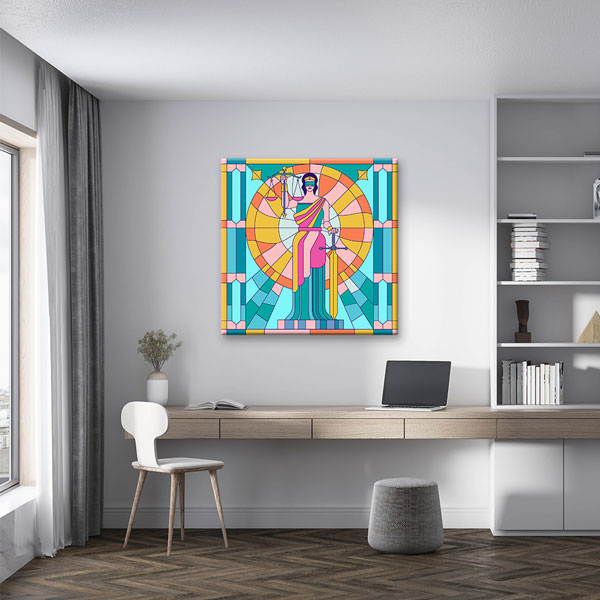 Renkli Vitray Stilinde Adalet Heykeli Kanvas Tablo – 5271