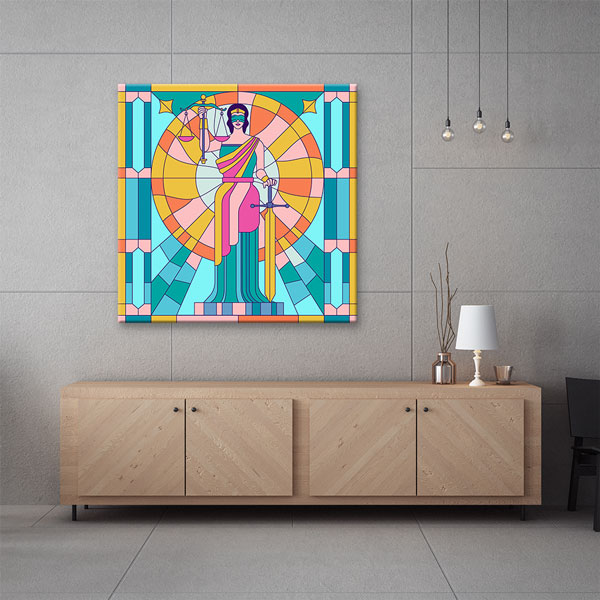 Renkli Vitray Stilinde Adalet Heykeli Kanvas Tablo – 5271