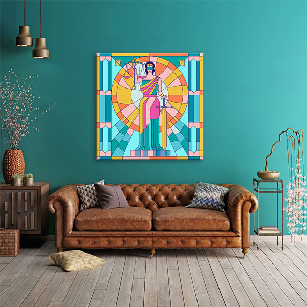 Renkli Vitray Stilinde Adalet Heykeli Kanvas Tablo – 5271