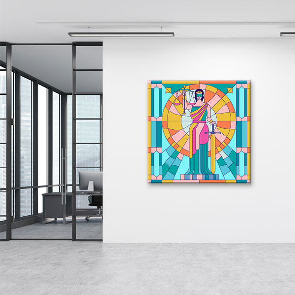 Renkli Vitray Stilinde Adalet Heykeli Kanvas Tablo – 5271