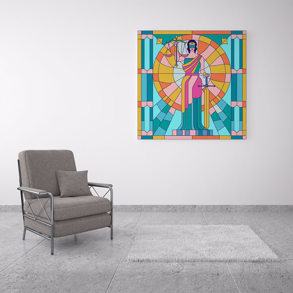 Renkli Vitray Stilinde Adalet Heykeli Kanvas Tablo – 5271