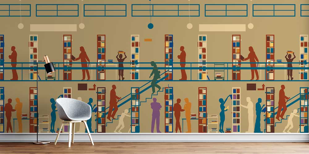 Eğitici Kütüphane Temalı Duvar Kağıdı - Okul ve Kütüphane Duvar Giydirme 1011