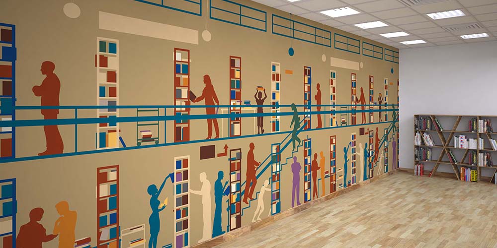 Eğitici Kütüphane Temalı Duvar Kağıdı - Okul ve Kütüphane Duvar Giydirme 1011