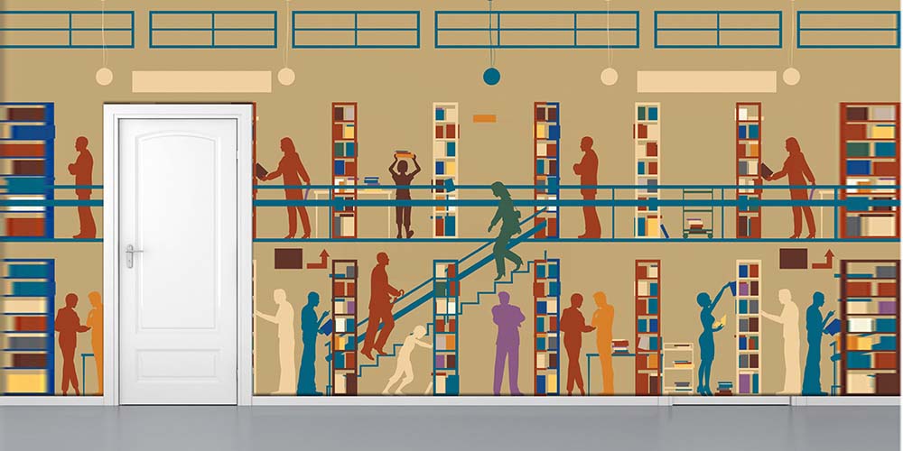 Eğitici Kütüphane Temalı Duvar Kağıdı - Okul ve Kütüphane Duvar Giydirme 1011