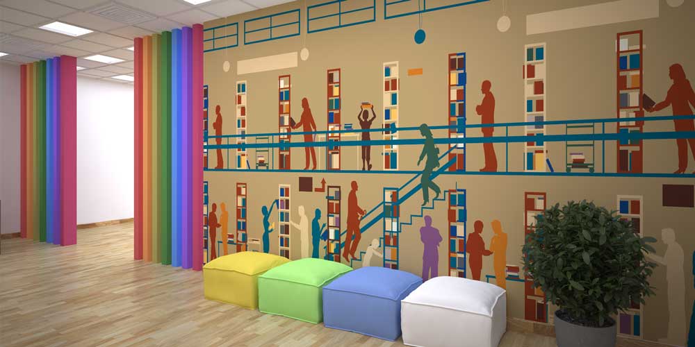 Eğitici Kütüphane Temalı Duvar Kağıdı - Okul ve Kütüphane Duvar Giydirme 1011