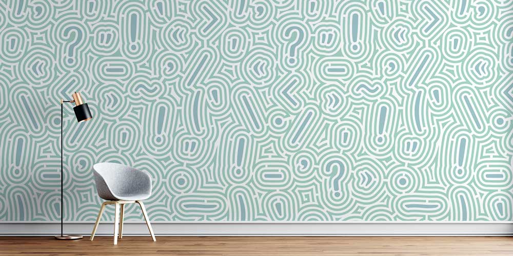 Soyut Soru ve Ünlem İşaretleri Duvar Kağıdı - Modern Desenli Duvar Dekoru 1015
