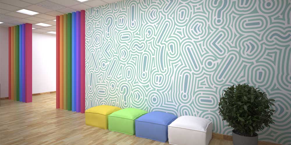 literature-school-decor-1015-01 Soyut Soru ve Ünlem İşaretleri Duvar Kağıdı - Modern Desenli Duvar Dekoru 1015