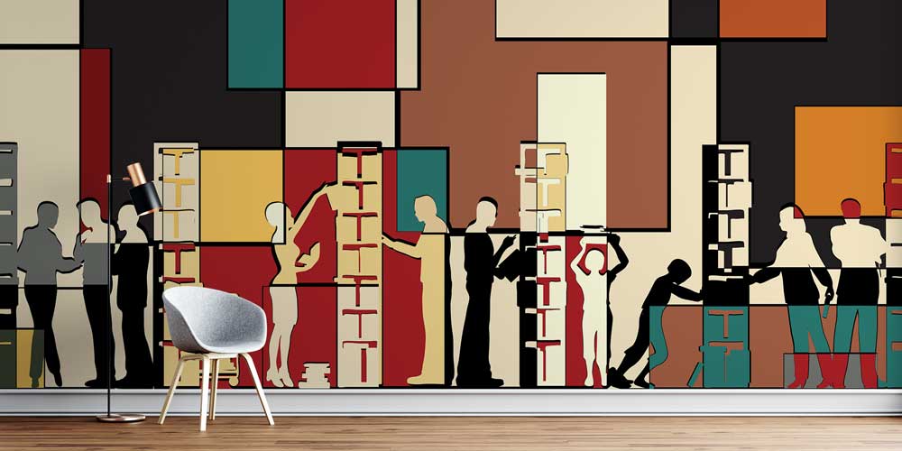 literature-wall-design-1006-00 Modern Soyut Kütüphane Duvar Kağıdı - Sanatsal Duvar Giydirme 1006