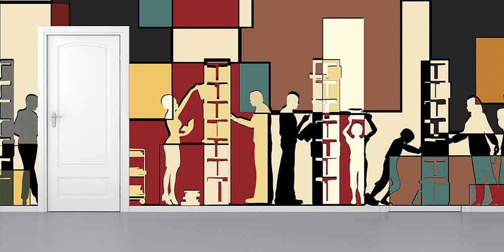 Modern Soyut Kütüphane Duvar Kağıdı - Sanatsal Duvar Giydirme 1006