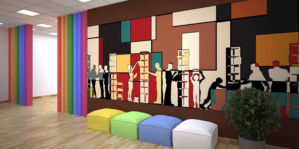 Modern Soyut Kütüphane Duvar Kağıdı - Sanatsal Duvar Giydirme 1006