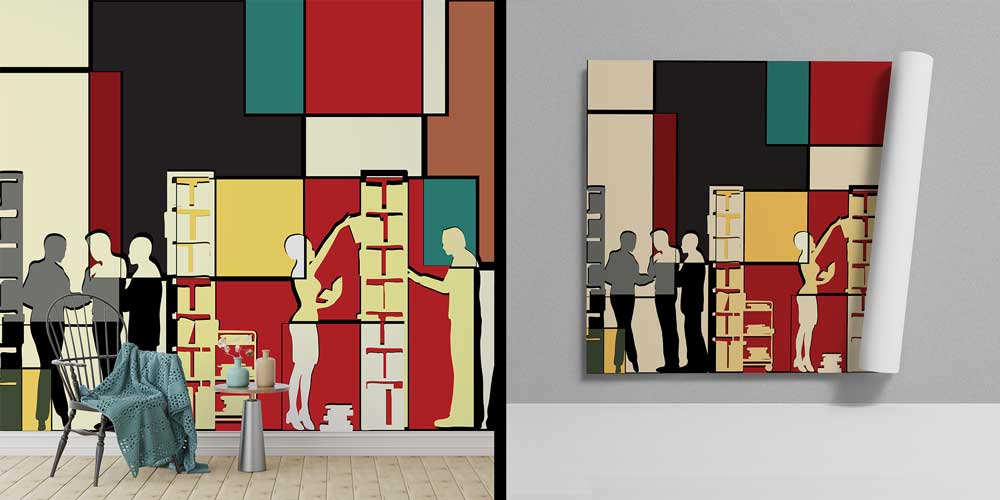 Modern Soyut Kütüphane Duvar Kağıdı - Sanatsal Duvar Giydirme 1006