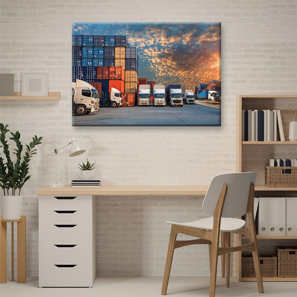 lojistik-duvar-tablo-5334-02 Konteyner ve Tırlarla Lojistik Temalı Kanvas Duvar Tablosu – 5334