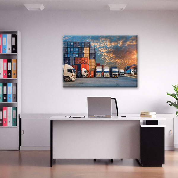 lojistik-duvar-tablo-5334-04 Konteyner ve Tırlarla Lojistik Temalı Kanvas Duvar Tablosu – 5334
