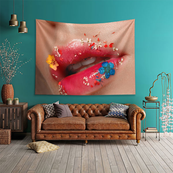 make-up-shop-decor-5721-01 Çiçekli Dudak Detaylı Duvar Örtüsü 5721